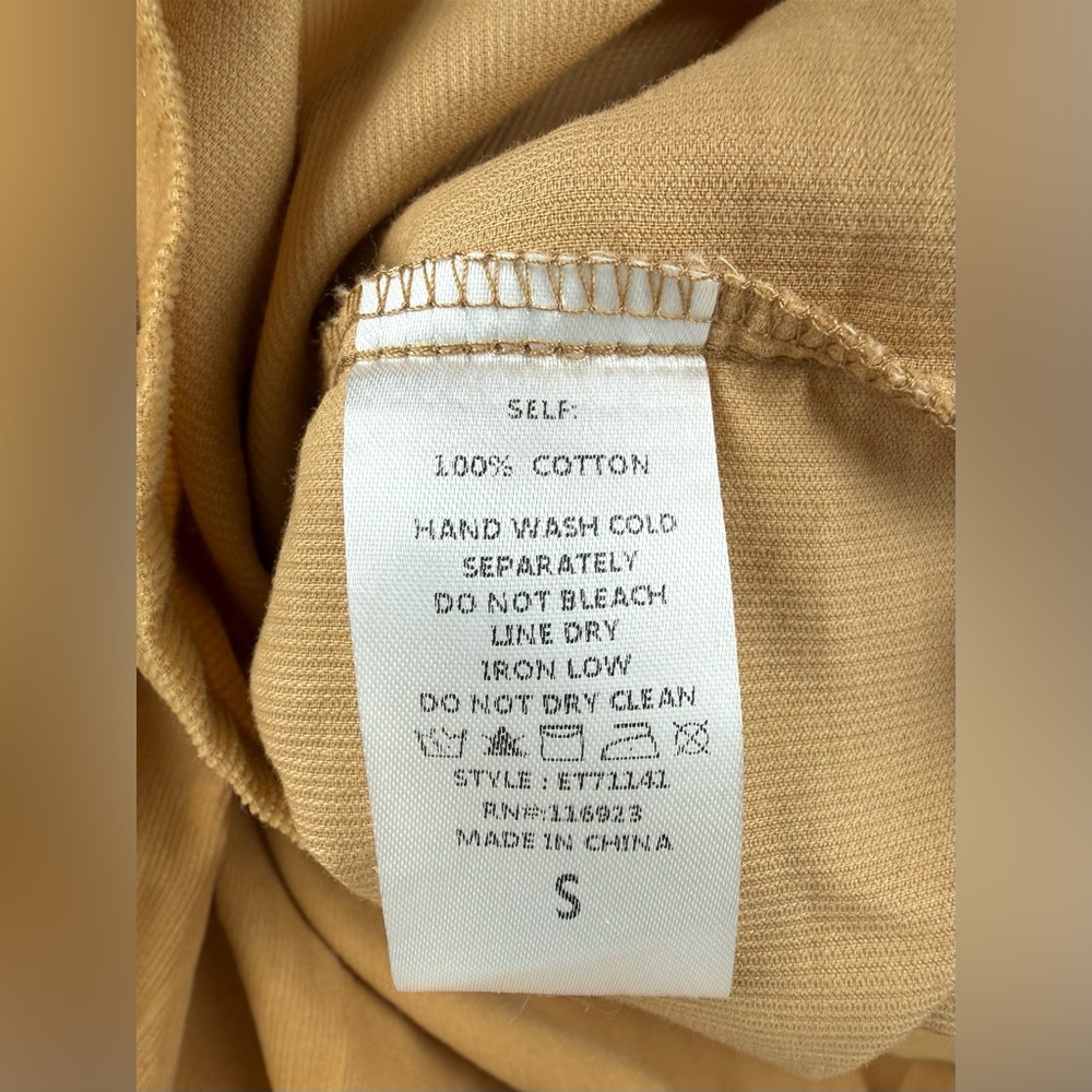 Easel Corduroy Boho Top Camel Tan Floral Embroidered Balloon Sleeve NWT S - Picture 5 of 5
